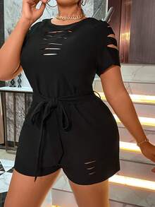 Maweii Kích thước lớn Của phụ nữ Vòng cổ Đau khổ Romper - màu đen - Xem 3