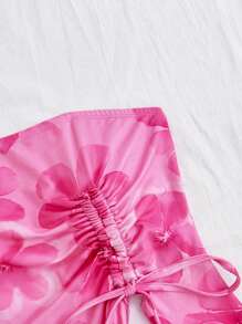 SHEIN WYWH Women's Floral Print Tube Top With Drawstring - Hot Pink - View 4