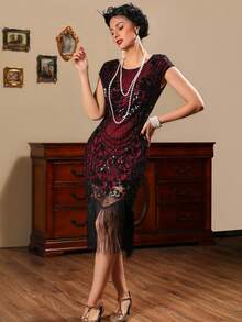 LVNES 1920 年代复古亮片下摆流苏连衣裙返校节派对礼服 - 彩色 - 查看 6