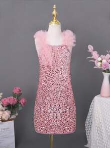 Tween Girl  Gorgeous Pink Lace & Beaded Party Dress, Suitable For Birthday Party, Evening Party, Performance And Wedding - Pink - View 1