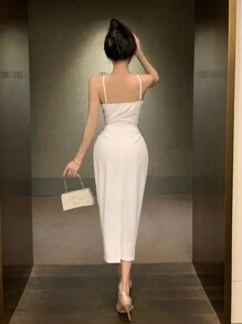 DAZY 女士 2 件套包括露背吊带背心和百褶裙舞会 - 白色 - 查看 2