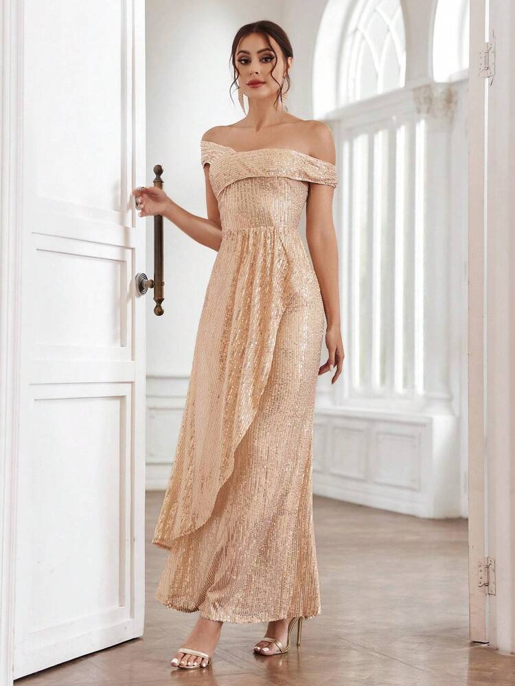 Women's Off Shoulder Sparkly Evening Dress
