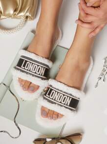 SHUZIA 女用毛絨休閒時尚平底涼鞋 - 黑色 - 查看 3