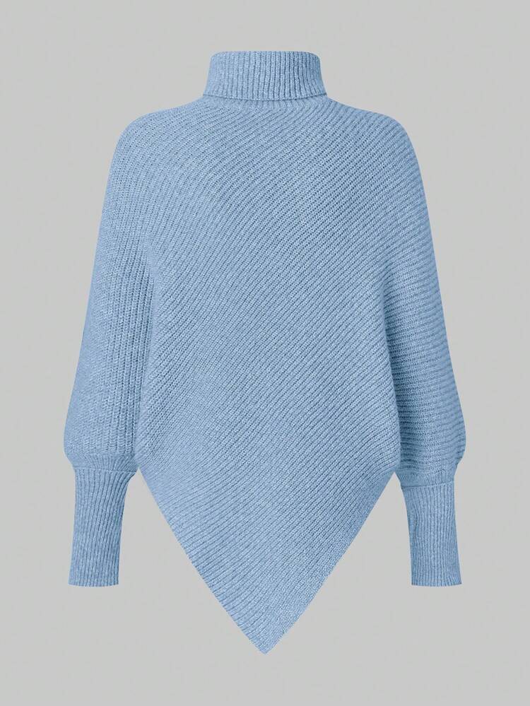 Women's Solid Color High Neck Batwing Sleeve Sweater,Long Sleeve Tops, Knit Pullover Fall Winter