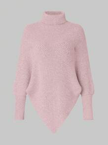 SHEIN Essnce Women's Solid Color Turtleneck Batwing Sleeve Sweater