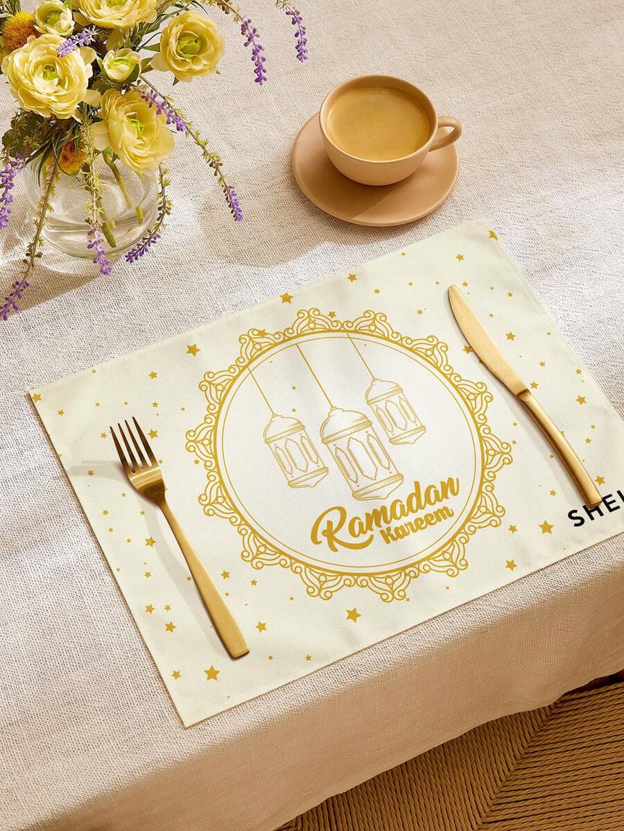 SHEIN 1pc Lantern & Pentagram Pattern Printed Placemat, Suitable For Festival Home Kitchen Dining Room Table Decorations, All Seasons Use Placemat - Multicolor - View 1