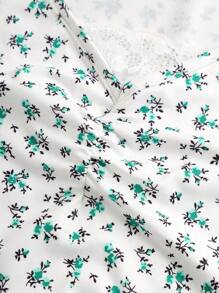 SHEIN Áo thun ngắn tay dệt kim hoa chắp vá cho cô gái tuổi teen - màu xanh lá - Xem 4