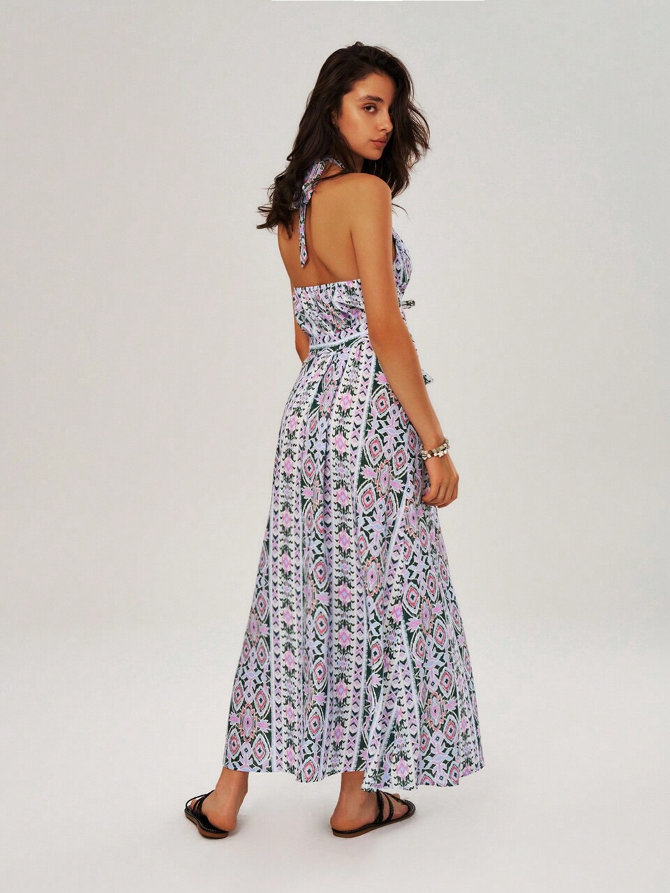 Vacation Geometric Printed Halter Neck Women's Dress