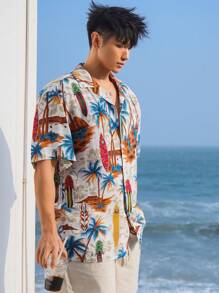 DAZY Nam bản in cây cọ Bãi biển mùa hè Áo sơ mi Hawaii - Nhiều màu - Xem 9