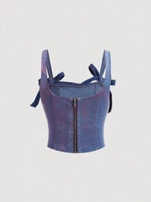 SHEIN MOD Top De Tirantes De Mezclilla Con Lazo Metálico Sexy Y Dulce - Multicolor - Ver 2