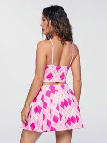 SHEIN Qutie Women Two-piece Outfits Berlipat Geometris Casual - Hot Pink - View 3