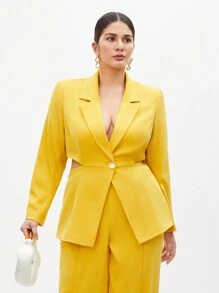 BizChic 大尺碼純色休閒商務套裝 - 黃色 - 查看 6