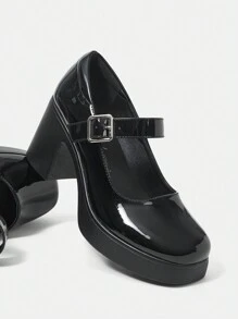 SheIn MOD 女士纯色高跟鞋度假鞋夏季促销圣诞女巫秋季新年假期 - 黑色 - 查看 1