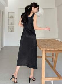 DAZY Của phụ nữ Không tay Người yêu Đường viền cổ áo Đầm - màu đen - Xem 2