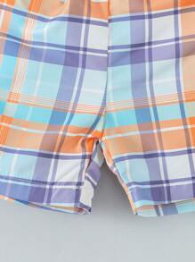 Bộ đồ liền thân tay ngắn màu trơn cho bé trai có túi, cổ áo sơ mi và quần short kẻ caro, trang phục thường ngày xuân/hè - trái cam - Xem 7