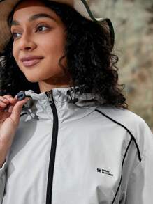 In My Nature Ladies' Letter Printed Hooded Outdoor Jacket - Grey - View 5
