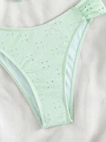 SHEIN Swim Solid Color Textured Split Bikini Set, Summer Beach - Mint Green - View 3