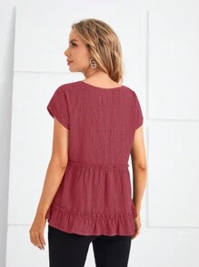 EMERY ROSE Của phụ nữ Xù Hoa Sen Kết cấu Áo sơ mi - Màu Hồng  San hô - Xem 2