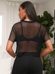 SHEIN EZwear 1件女士黑色網眼上衣 - 黑色 - 查看 2