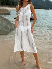 Breezaya 女士中空針織毛衣裙 - 白色 - 查看 3