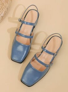 女士玛丽珍粗跟方头鞋，踝带搭扣，适合搭配裙装，优雅，女士高跟鞋，芭蕾舞鞋 - 霧霾藍 - 查看 3