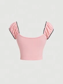 SHEIN MOD 女裝修身t恤,帶蝴蝶結細節 - 粉色 - 查看 2