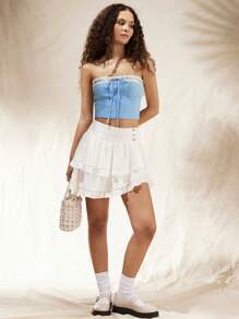 Forever 21 Button Decoration Ruffle Hem Skirt