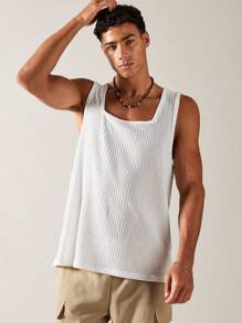 SWAVVY 男士窩花針織背心，無袖純白休閒背心 - 白色 - 查看 4