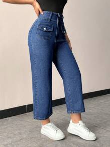 SHEIN Privé Women's Flip Pocket Jeans - Medium Wash - View 3