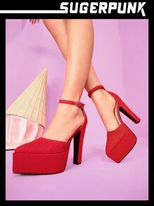 Sugerpunk Y2K Của phụ nữ Y2K Đỏ  Nhọn Đế dày Giày cao gót Nền tảng Giày dép Với Thiết kế rỗng - Đỏ - Xem 4