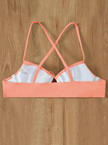 Swim Vcay Màu thuần Trở lại Sự tréo nhau Dây điện Ủng hộ Áo bơi Áo - Màu Cam san hô - Xem 2