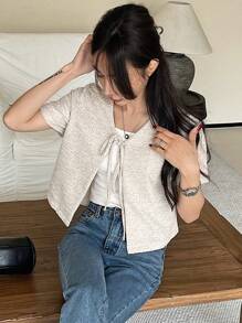 DAZY Women's Front Tie Short Sleeve Jacket