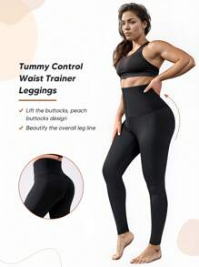 Women's Tummy Control Body Shaping Leggings - Black - View 4