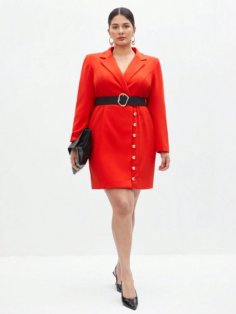 Plus Size Single-Breasted Wrap Shirt Dress