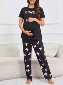 SHEIN Butterfly Printed Maternity Pajamas