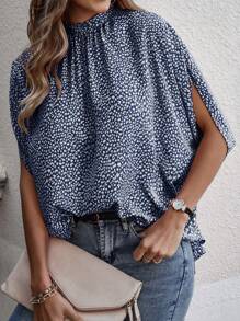 EMERY ROSE 滿版印花蝙蝠袖襯衫 - 藏蓝色 - 查看 3