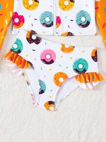 Tween Girl Colorblock Donut Print Swimwear Set - Multicolor - View 4