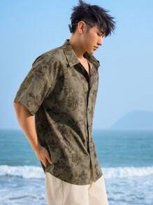 DAZY Men's Floral Print Short-Sleeve Beach Shirt With Pocket For Summer Vacation - Green - View 5