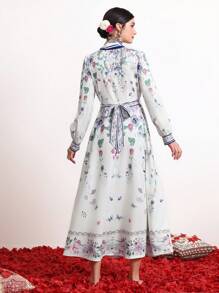 Mulvari Ladies' Floral Print Long Sleeve Button Front Belted Dress - Multicolor - View 2