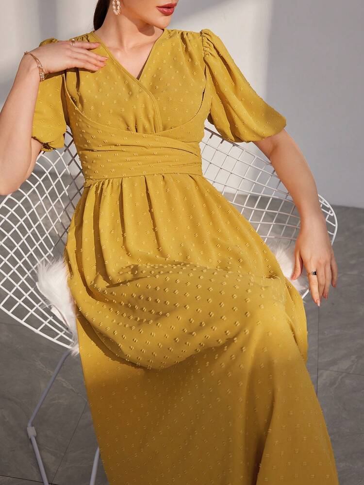 Women's Lantern Sleeve Arabian Style Dress With Waistband Long Evening Dresses