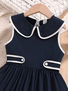 Tween Girls' Blue Casual Everyday Lapel Collar Dress - Royal Blue - View 3