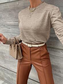 EURMUSE Suéter De Color Sólido Para Mujer - Marrón Mocha - Ver 6