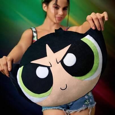 THE POWERPUFF GIRLS X SHEIN Gối nhung hình hoa mao lương xanh, gối ôm, quà tặng Ngày Valentine, Y 2 K