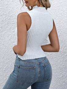 SHEIN LUNE Women's Stand Collar Cropped Knit Sweater Vest
