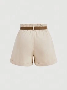 SHEIN MOD Plus-Size Vintage Belted Apricot Shorts - Apricot - View 2