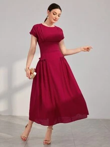 Modelyn Váy bó eo tay cánh dơi màu đỏ tía dành cho nữ - Màu Đỏ Sâu - Xem 5