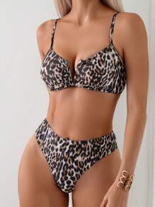 SHEIN Swim 2025 Women Leopard Print Sexy Bikini Set, Beach Vacation Summer - Multicolor - View 2