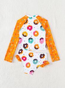 Tween Girl Colorblock Donut Print Swimwear Set - Multicolor - View 2
