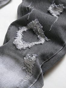 Tween Boy Black & Beige Patchwork Distressed Slim Fit Jeans - Grey - View 8