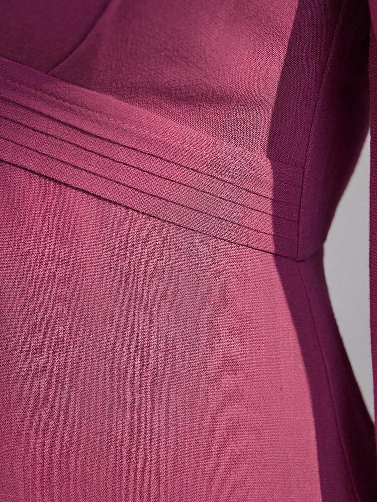 Women's Solid Color Ruffle Sleeve Cinched Waist Dress Long Evening Dresses